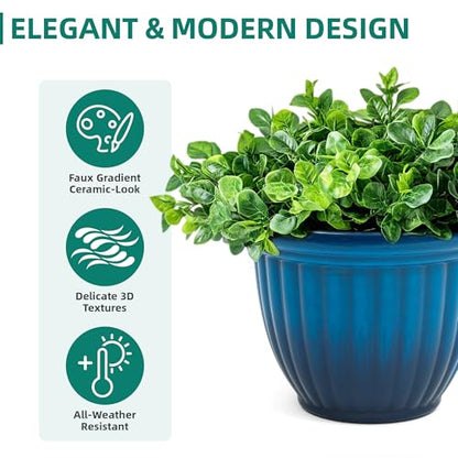 Autodaya 15" Large Planters for Outdoor Plants Set of 2 Plastic Flower Pots - color: 15" Gradient Cobalt Blue Finish