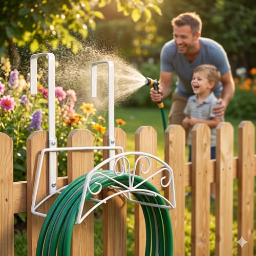 Garden Hose Holder for Outside Yard Hang Over The Door and Fence, Holds Up to 150Ft (2PCS White) - color: 2PCS White