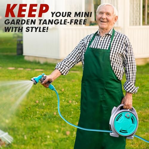 50FT Retractable Garden Hose Reel, Lightweight & Portable Hose Reel with 6 Patterns Spray Nozzle, Suitable for US Standard Hose Connection - color: Blue