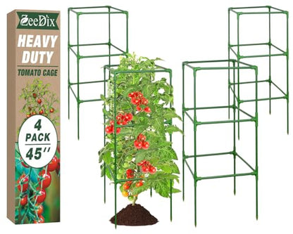 ZeeDix 4 Pack Square Tomato Cages for Garden with Clips 45 Inch - color: Green-4 Pack, size: 45-inch