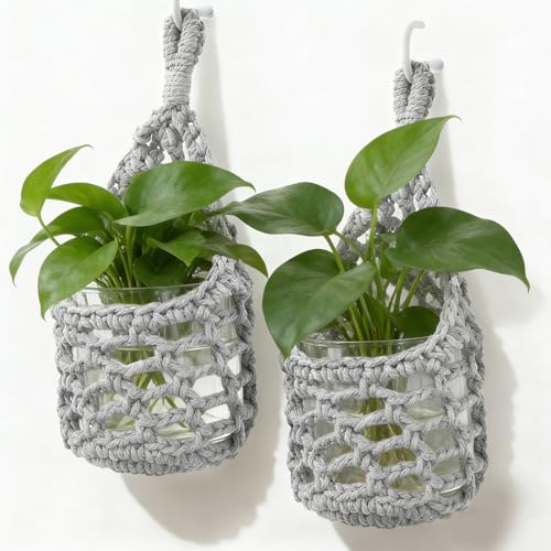Macrame Wall Plant Hanger, Hanging Planter Basket Holder, Wall Planters for Indoor Plants, for Up to 4 Inch Pot (Grey, 4-Inch) - color: Gray, size: Small – Fits Pot Bottom ≤4"