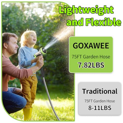 GOXAWEE 75FT Garden Hose, Stainless Steel Water Hose, 10 Function Nozzle - size: 75FT