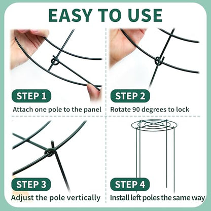 4 Sets Peony Support Cage,12"Diax24"High Heavy Duty Metal Plant Support,Grow Through Hoops Grids with 4 Thickened 4mm Legs,Strong Support Brace for Heavy Blossoms,Flower Support Ring for Peonies,Rose - size: 12"X24"-4PCS