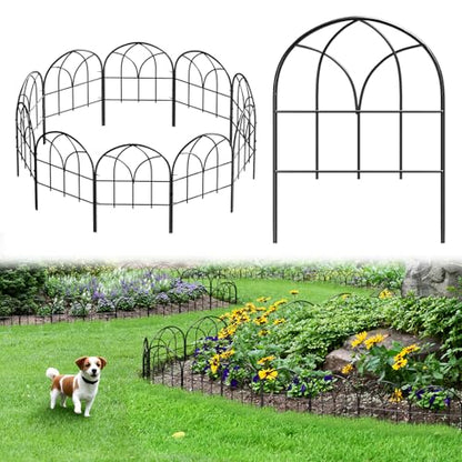 Decorative Garden Fence, 10.5 ft No Dig Flower Bed Border, 10 Pack - size: 10 Arched Panels-10.5ft(L)x16.54in(H)