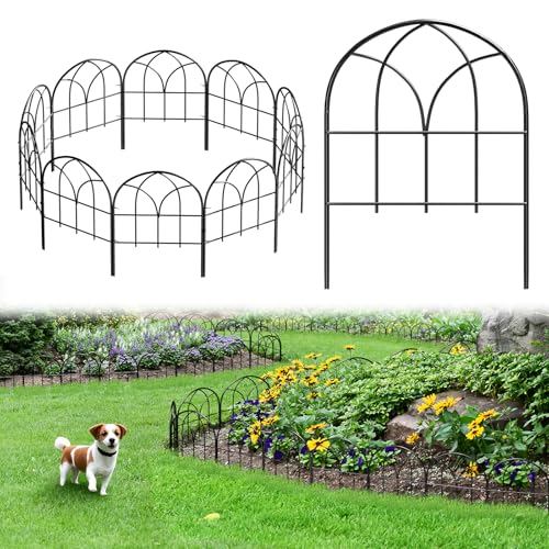 Decorative Garden Fence, 10.5 ft No Dig Flower Bed Border, 10 Pack - size: 10 Arched Panels-10.5ft(L)x16.54in(H)