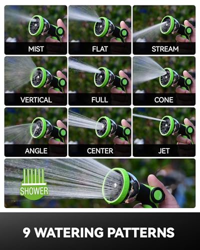 RAINPOINT Garden Hose 50FT with 10-Pattern Spray Nozzle, 60% Lighter Non-Expanding Water Hose with TPE Inner Tube, Ultra-Light Flexible Anti-Kink Hose, 800D Oxford Fabric, 450PSI Burst, 3/4" Fittings
