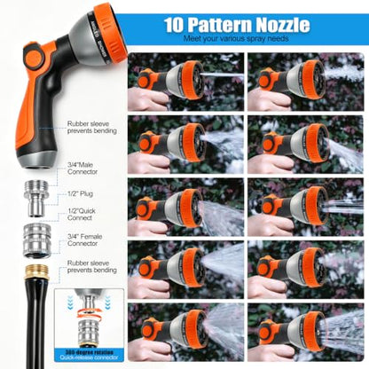 Retractable Garden Hose Reel 1/2 Inch x 100+10 ft, Wall Mount Metal Base