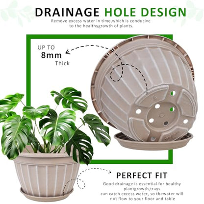 4 Pack 16 inch Plant Pots, Retro Vertical Stripe Flower Pots Outdoor - color: Beige, size: 16 inch-4 pack