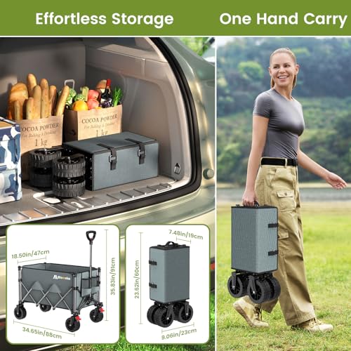 Blomoba Collapsible Wagon Cart, 150L Foldable Wagon with Wide Wheels, Grey - color: Gray, size: Large Without Tailgate