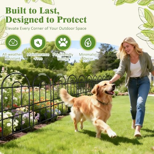 Tall Garden Fence, 32in(H) x 8.25ft(L), 9 Pack Black Metal Fence