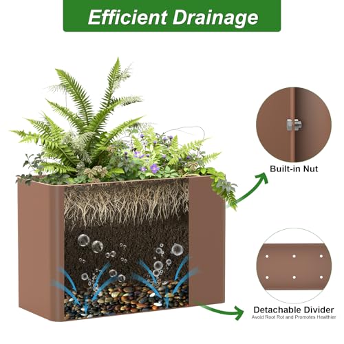 Large Metal Planter Box 36”x 15”x 24”,Heavy Duty Rectangular Tall Metal Planter Box with Drainage Holes for Outdoor Garden Patio - color: Terracotta