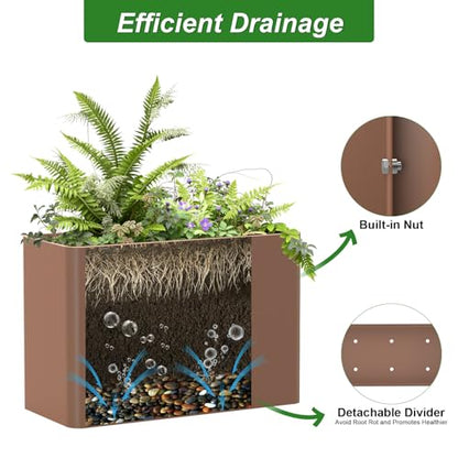 Large Metal Planter Box 36”x 15”x 24”,Heavy Duty Rectangular Tall Metal Planter Box with Drainage Holes for Outdoor Garden Patio - color: Terracotta