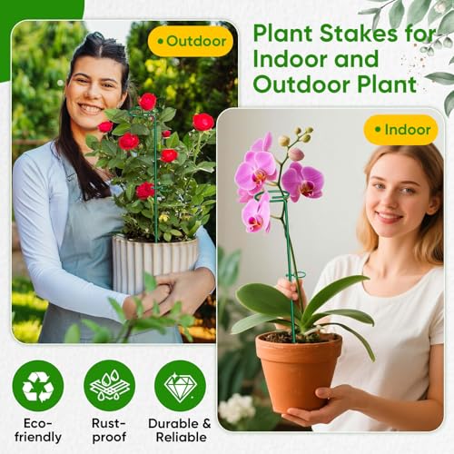 HiGift 17 inch Plant Support Stakes, 4mm Thick Garden Single Stem Flower Support Stake Amaryllis Plant Cage Support Rings with 10 pcs Plant Clips for Tomato Orchid Lily Peony Rose Flower Stem-5 Pack - size: 17 Inch-5 Pack