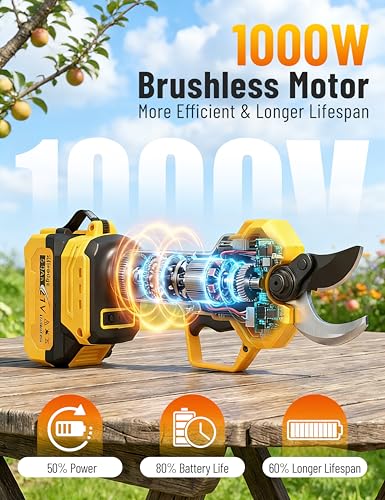 Electric Pruning Shears Cordless Power Pruner with 2 Batteries,1.6" Cut - color: Ginger