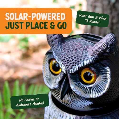 GARDENEER Dalen SOL-R Action Large Solar Fake Owl Decoy to Scare Birds Away - 18" Tall - 360º Rotating Head - style: Solar Powered Great Horned Owl