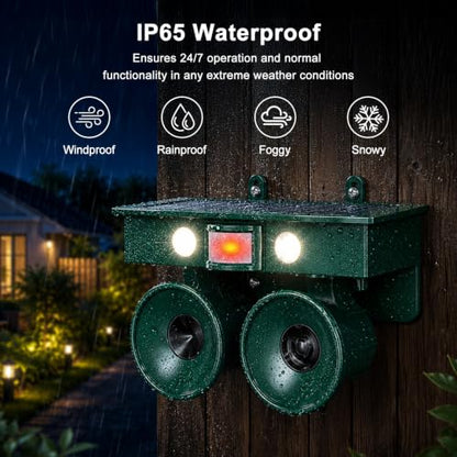Upgraded Ultrasonic Solar Bird Repellent Devices Outdoor Dual Speakers - color: Lake Green, size: 2-Pack