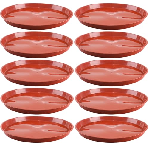 10 Pack Plant Saucer 14 Inches Plastic Drip Trays to Catch Water, Red - color: Red, size: 14 inch