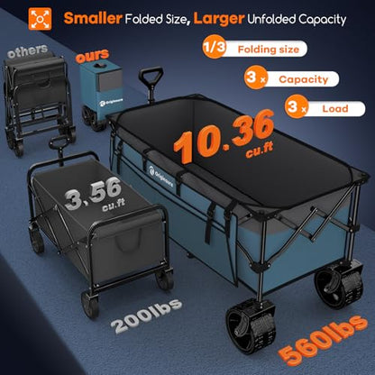 Originsure 300L Beach Wagon Cart Foldable with Big Wheels,560lbs,Grey&Blue - color: Grey&blue