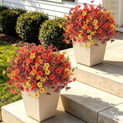 INXUGAO 24 Bundles Fall Artificial Mums Flowers for Outdoor Planters - color: Orange Brown Yellow