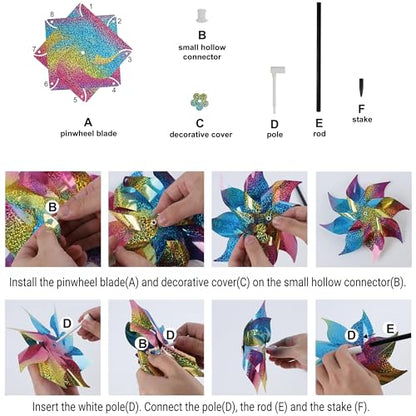 Hausse 10 Pack Reflective Pinwheels Wind Spinner (Assembly Required), Extra Sparkly Rainbow Pinwheel with Stakes, Bird Repellent Blinder Devices Scare Birds Away from Yard Patio Farm Garden, Colorful - color: Colorful