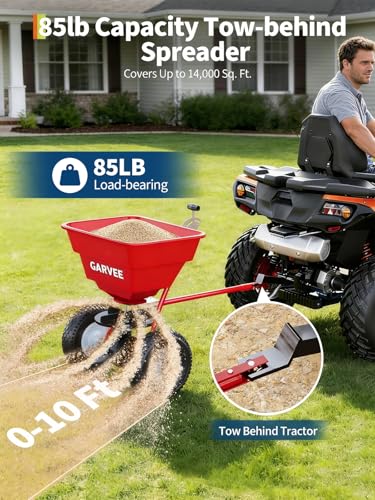 Garvee Tow-Behind Spreader, 85 Lbs Capacity Pull Broadcast Spreader - color: Red