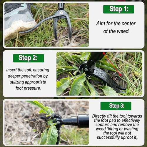 Stand Up Weed Puller Tool with 58" Adjustable Long Handle, 2 in 1 Heavy Duty Manual Weeder & Garden Hoe, 4-Claw Steel Head Weed Remover with Gloves for Yard Lawn Patio Flower Bed