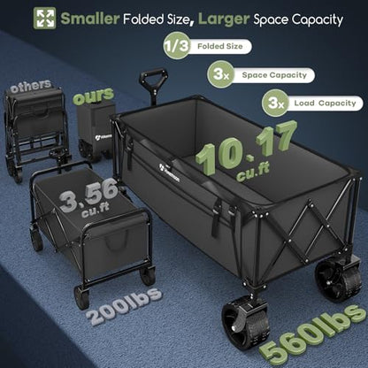 HIKEMOON 48'' Extra Large Collapsible Wagon with Big Wheels, 300L Grey - color: Gray