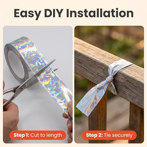 Laser Bird Scare Reflective Tape, 262ft Double-Sided Holographic Ribbon for Outdoor Garden Farm Orchard, UV-Resistant Waterproof Bird Repellent Deterrent for Sparrows Woodpeckers, Easy DIY Install