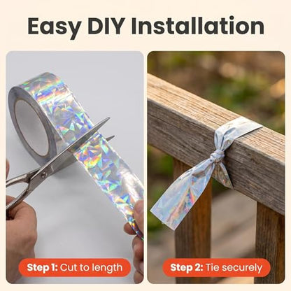 Laser Bird Scare Reflective Tape, 262ft Double-Sided Holographic Ribbon for Outdoor Garden Farm Orchard, UV-Resistant Waterproof Bird Repellent Deterrent for Sparrows Woodpeckers, Easy DIY Install