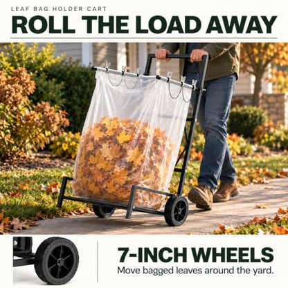 Leaf Bag Holder Cart with Wheels, 2-in-1 Heavy Duty Hand Truck