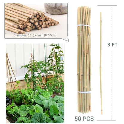 50Pcs / 3ft Bamboo Plant Stakes for Indoor Outdoor Plants, Garden Plant Support Sticks, Poles for Tomato Vegetables Beans Trees Potted Climbing Plants(0.32''-0.4'') - size: 3 FT 50PCS