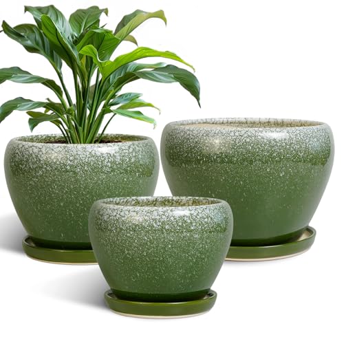 Ceramic Pots for Plants, 10+8+6 Inch Ceramic Planter Indoor, Green - color: Blackish Green