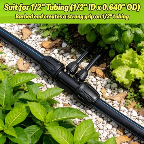 12 Pcs 1/2 Inch To 1/4 Inch Irrigation Tubing Fittings, 1/2"(1/2" ID x 0.65" OD) To 1/4" Drip Barbed Tee Adapter 16mm Anti-Drop Locked Nut T Reducer To 1/4" Distribution Line Connector - size: 1/2" To 1/4" Tee-4Way