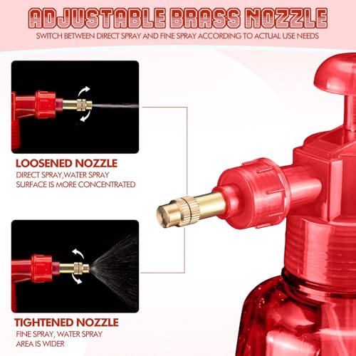 Teenyyou 2 Pcs 1.5 Liter Misters Spray Pump Bottle with Full Neoprene Jacket and Built in Carrying Strap Garden Plant Mister Spray Bottle for Spring Personal Cooling Plants Watering (Red) - color: Red