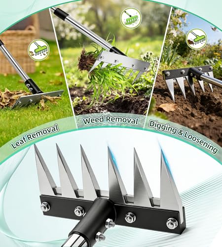 Weeding Rake Puller Tool for Garden,Heavy Duty Iron Weed Puller Cutter Tool - style: 6 Teeth
