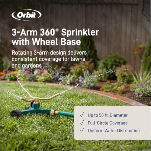 Orbit 58257N Lawn and Garden 3-Arm Metal Sprinkler with Wheel Base - style: 3-Arm Sprinkler