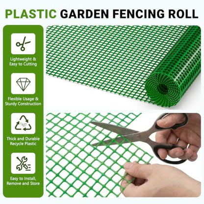 DoCred Plastic Chicken Fence Netting with Post, Garden Fencing Border Green - color: Green
