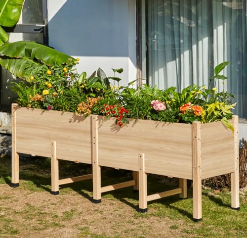 AMERLIFE 7x2 Ft Raised Garden Bed with Legs and Drainage Holes - color: Light Wood, size: 7x2 FT-16 In Depth