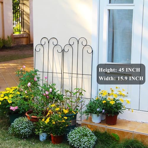 2 Pack Black Iron Garden Trellis 45” x 15.9” for Climbing Plants - color: 45" H-2 pack
