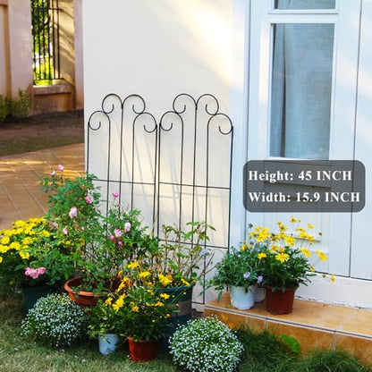 2 Pack Black Iron Garden Trellis 45” x 15.9” for Climbing Plants - color: 45" H-2 pack