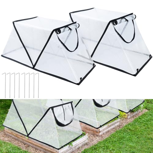 2Pack Garden Row Accelerator Plants Cover, Foldable Raised Garden Bed Cover with Zipper Door Waterproof Small Greenhouse Plant Cage Guard Protector for Vegetable Flower Fruits from Animals,31×13×14In - color: White-2pcs