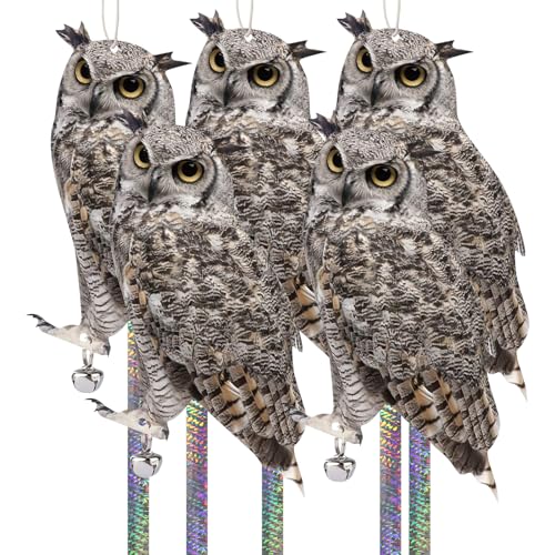 Owl to Scare Animals, 5 Pack Hanging Effective Owl Control Device to Keep Animals Pigeon Woodpecker Away from Outdoor Garden Yard - color: Grey-5