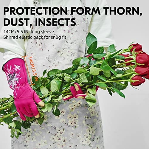 Vgo... 1-Pair Ladies' Synthetic Leather Gardening Gloves, Long Sleeves Gauntlet, Breathable & Grip Work Gloves, High Dexterity, Washable (Size M, Red, SL7445) - color: 1 Pair - Red, size: Women's Medium