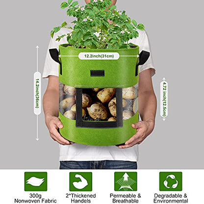 Visible Tomato/Strawberry/Sweet Potato/Carrot/Potato Grow Bags 7 Gallon 3-Pack, Heavy Duty Thickened Aeration Nonwoven Fabric Pots with Handles, Come with 3-Pcs Plant Labels&Lens Hoods - color: Green, size: 7 gallon