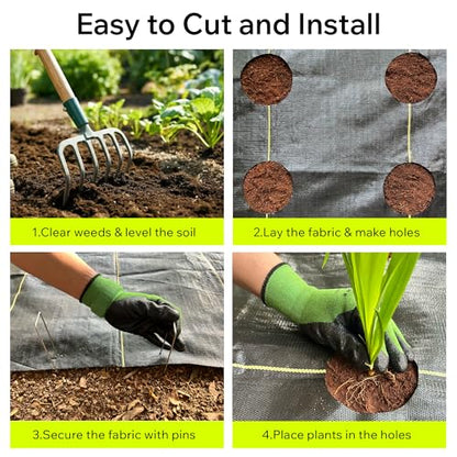Weed Barrier Fabric Heavy Duty 4ft x 300ft, 3.2 oz Woven Landscape Fabric for Gardens, Raised Beds & Landscaping, UV-Stabilized Permeable Ground Cover with Yellow Planting Guides, Black, DOTDAY Shield - size: 4 x 300ft