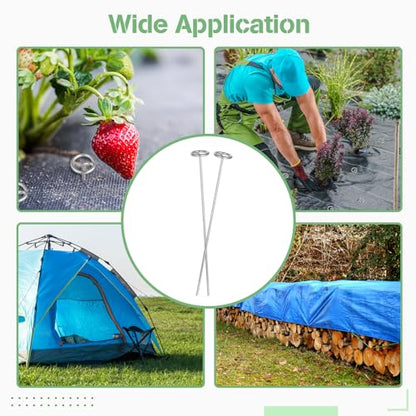 40 PCS Landscape Staples 8 inch, 8 Gauge Landscape Fabric Pins, Galvanized Circle Top Garden Stakes for Landscaping and SOD, Anti-Rust G-Shaped Weed Barrier Pins (Pack of 2) - size: 8"L x 1"W (Pack of 2)