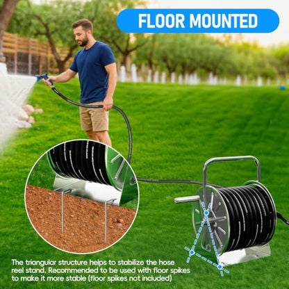 SPECILITE Stainless Steel Garden Hose Reel, 5/8" 75FT Hybrid Rubber Hose - color: Black, size: with 75FT Rubber Hose