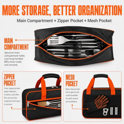 Grill Tool Storage Bag for Outdoor Grill Accessory Storage 23.6 x 8 x 8Inch