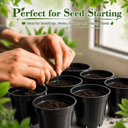 60 Pack 2 Inch Nursery Pots, Mini Plastic Plant Pots for Seedlings(Black) - color: Black