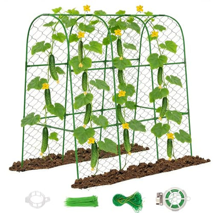 Amoskey Cucumber Trellis for Raised Beds, Cucumber Trellis for Climbing Plants Outdoor, with Garden Netting and Plant Clip, Metal Arch Garden Trellis Ideal for Cucumbers, Tomatoes, and Flowers